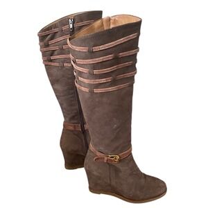 Napoleoni Italian Leather Suede Wedge Boots Women's Size 39 Knee High
